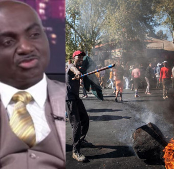 Nigerian consul general, Godwin Adama, and scene from xenophobc attack