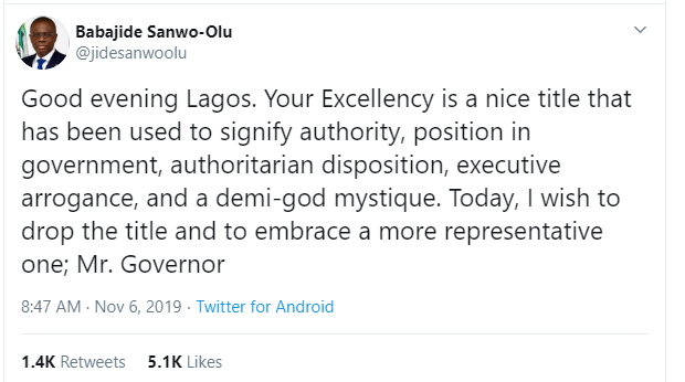 Sanwo-Olu tweets