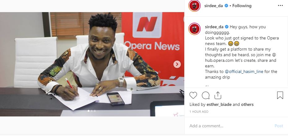 BBNaija: Sir Dee Signs Endorsement Deal With Opera News