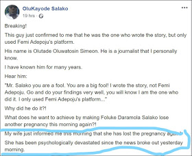 Oluwakayode Salami's Facebook post