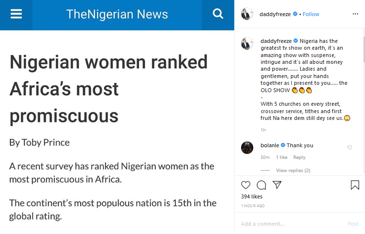 Daddy Freeze's post