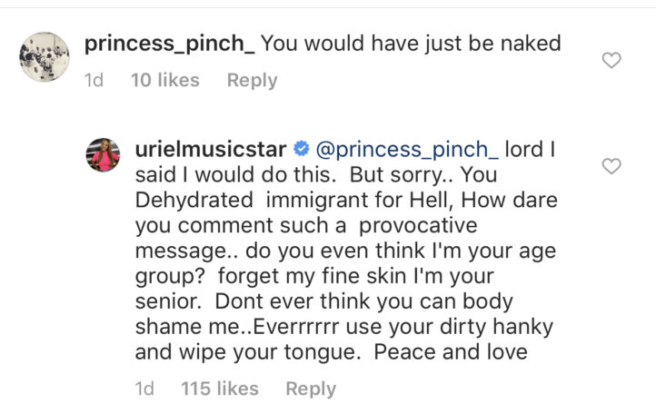 Screenshot of the exchange on Instagram 