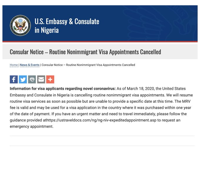 US cancel all Visa appointments 