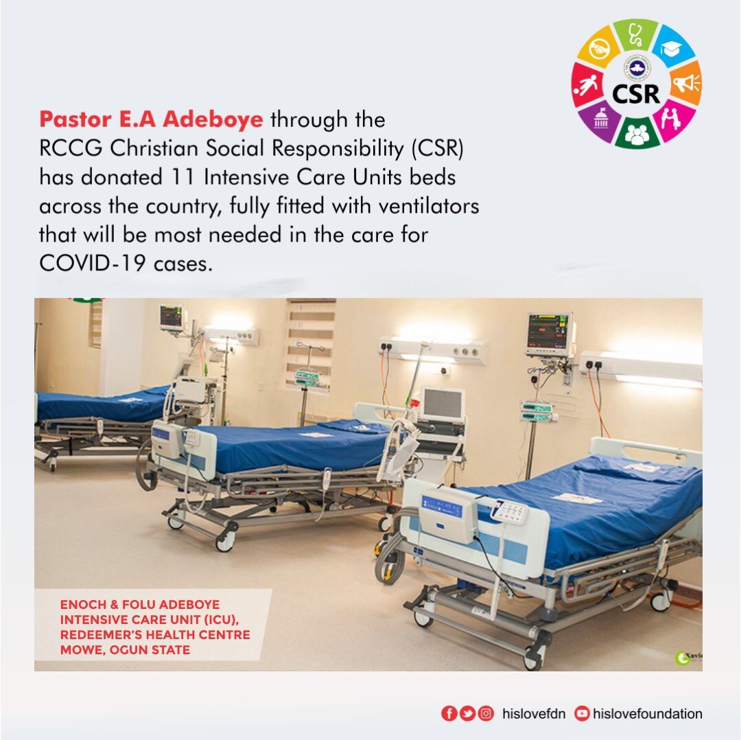 Pastor Adeboye donates ICU beds with ventilators