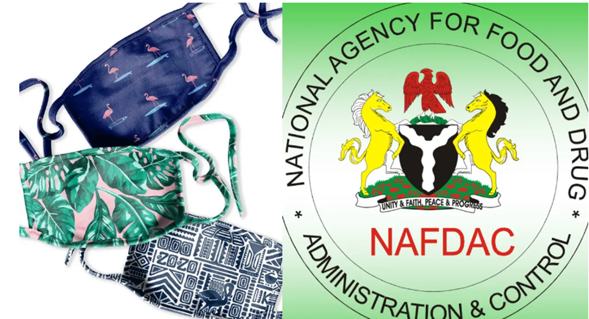 Photo collage of NAFDAC Logo and Face Masks