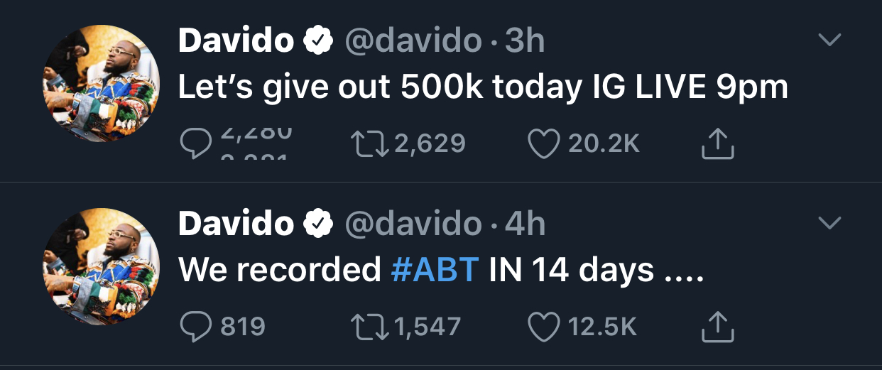 Davido’s tweets