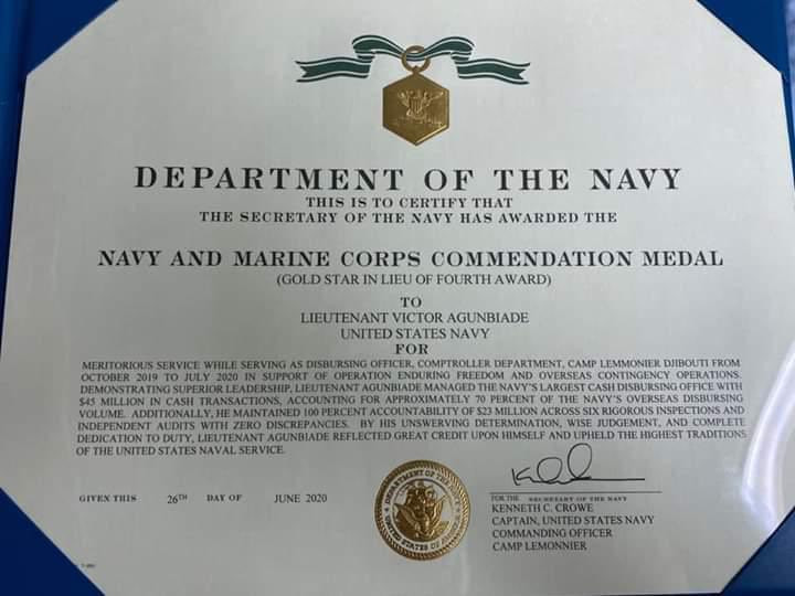 US Navy Commends Nigerian Man