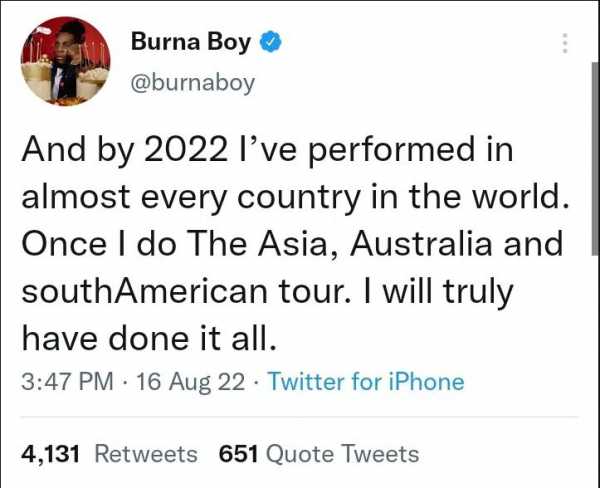 Burna Boy Brags About His Achievements – 247 News Around The World