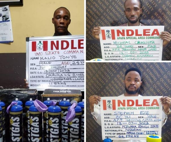 Three Suspects Apprehended As NDLEA Intercepts 64,863kg ‘Laughing Gas’ Consignments At Lagos Port, Imo