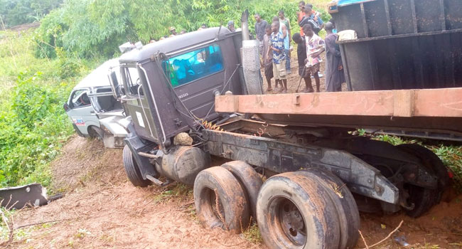 Three Killed, Others Injured As Trailer Crashes Into Bus In Abia
